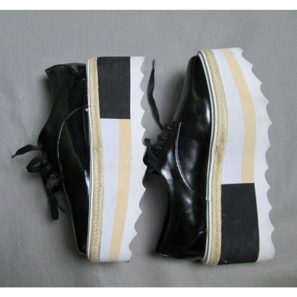 Mango sneakers womens 7 black big platform lace up Kenji contrast oxford stripe - Picture 16 of 16